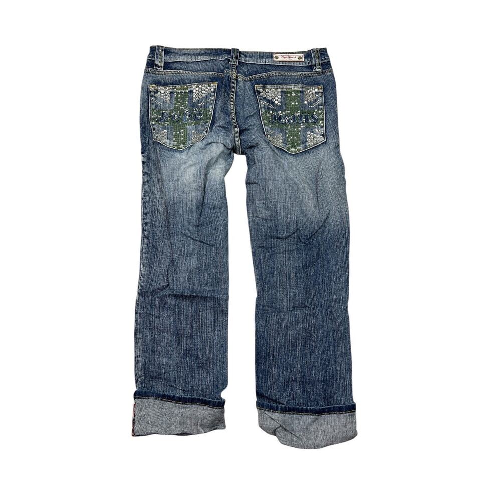 Pepe Jeans VTG Y2K Low Rise Cuffed Capri Jeans Bling Rhinestones Womens 30